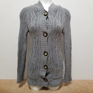 Aeropostale cardigan Medium cable knit tunic hooded pockets Y2K academia